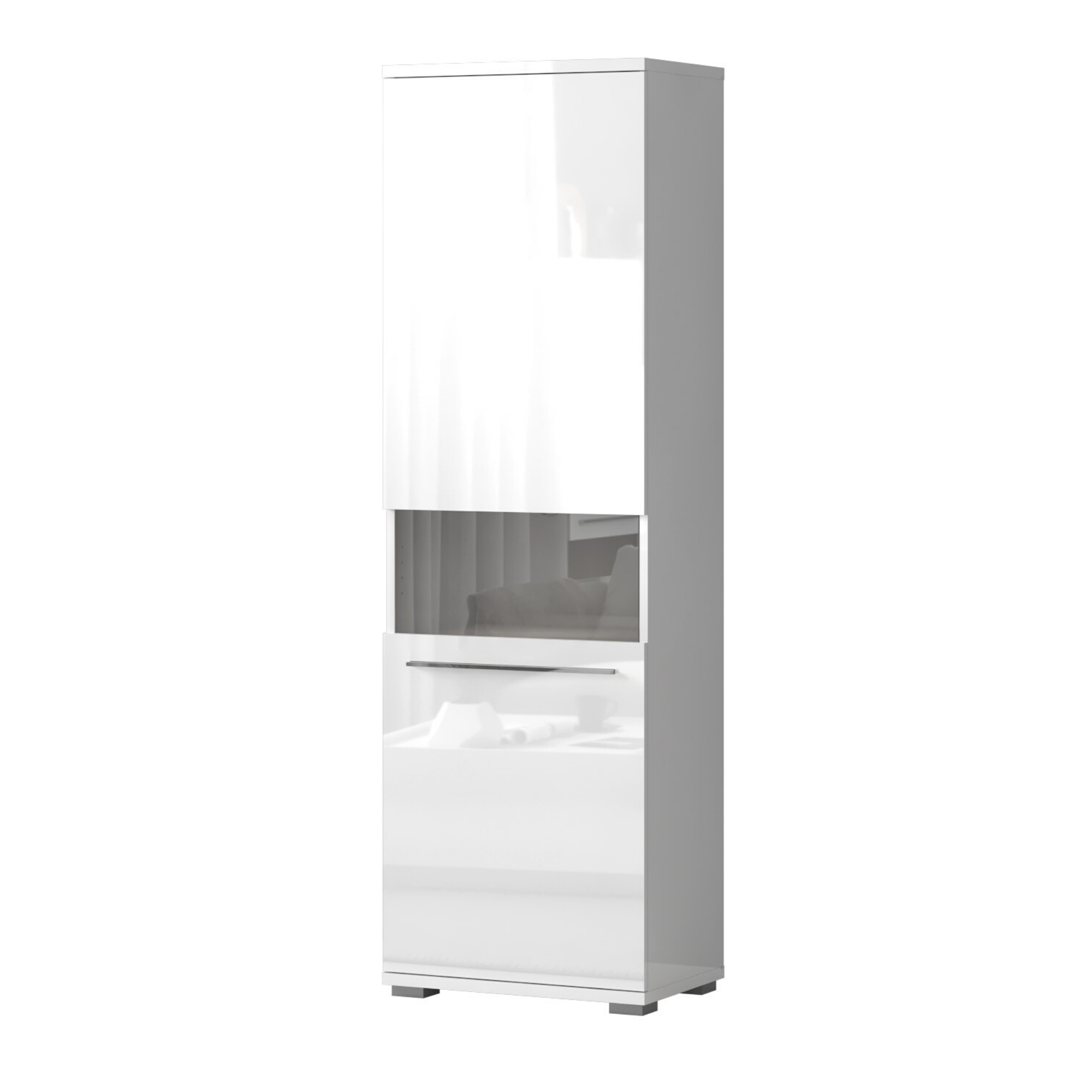 Piano High Gloss Side Cabinet, White - Furniture.Agency