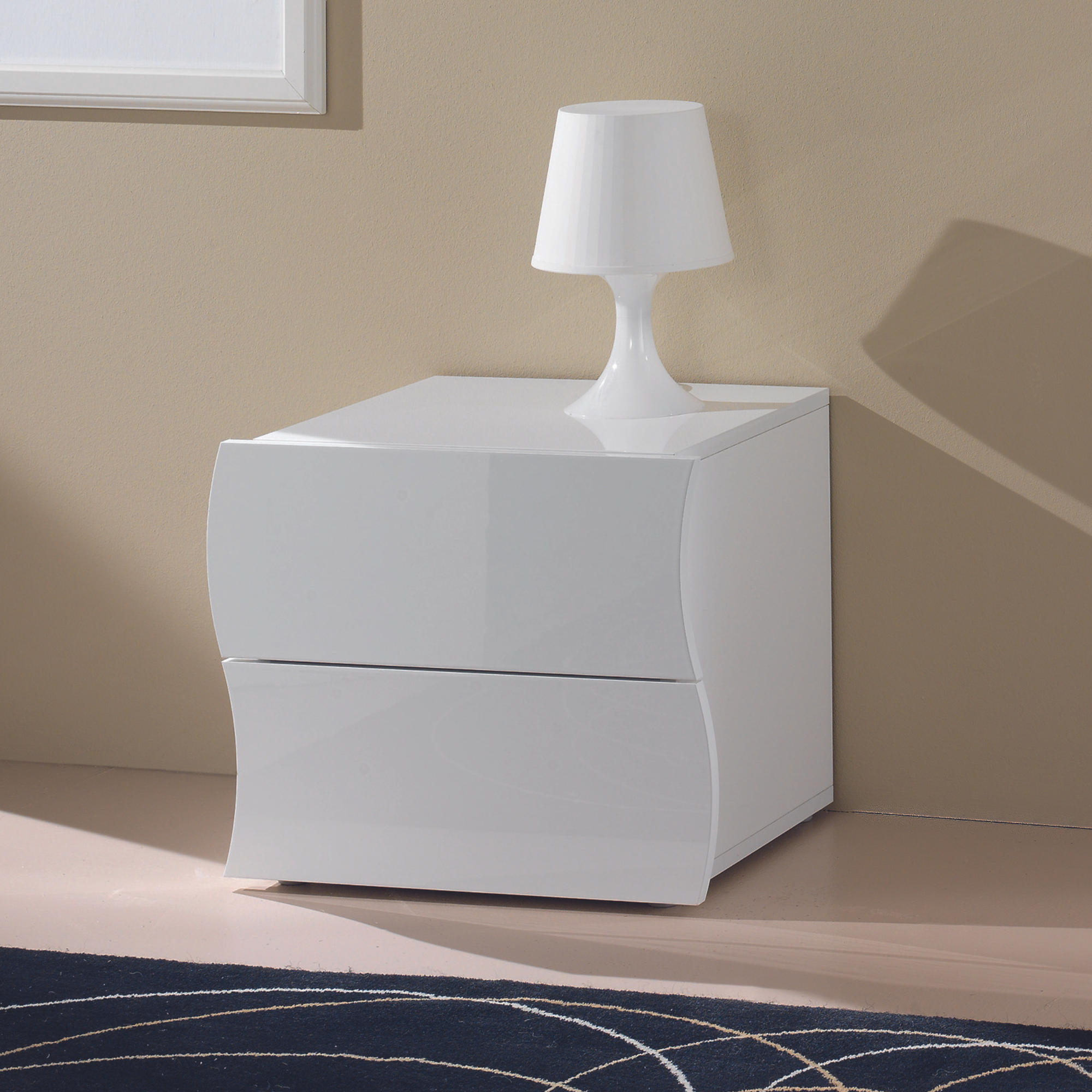 Onda Modern Glossy White Nightstand with Two Spacious Drawers - Furniture.Agency