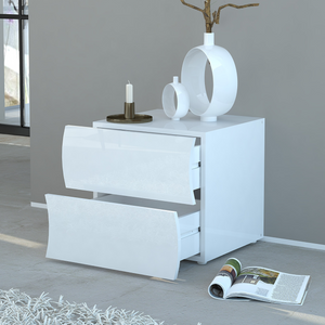 Onda Modern Glossy White Nightstand with Two Spacious Drawers - Furniture.Agency