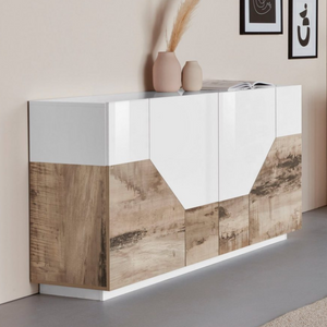Modern Italian Sideboard Alien - High Gloss White with Wood Grain Finish -  - 78.7 inches wide - Furniture.Agency