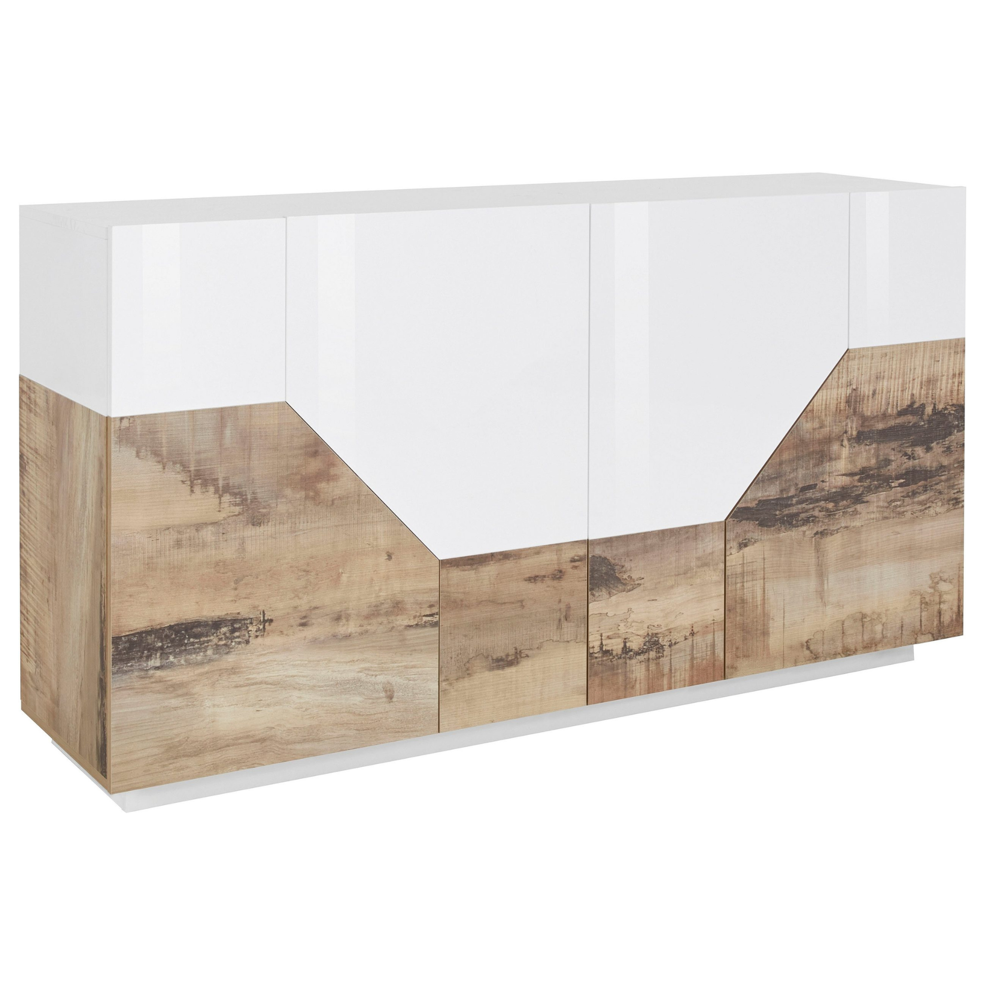 Modern Italian Sideboard Alien - High Gloss White with Wood Grain Finish -  - 78.7 inches wide - Furniture.Agency