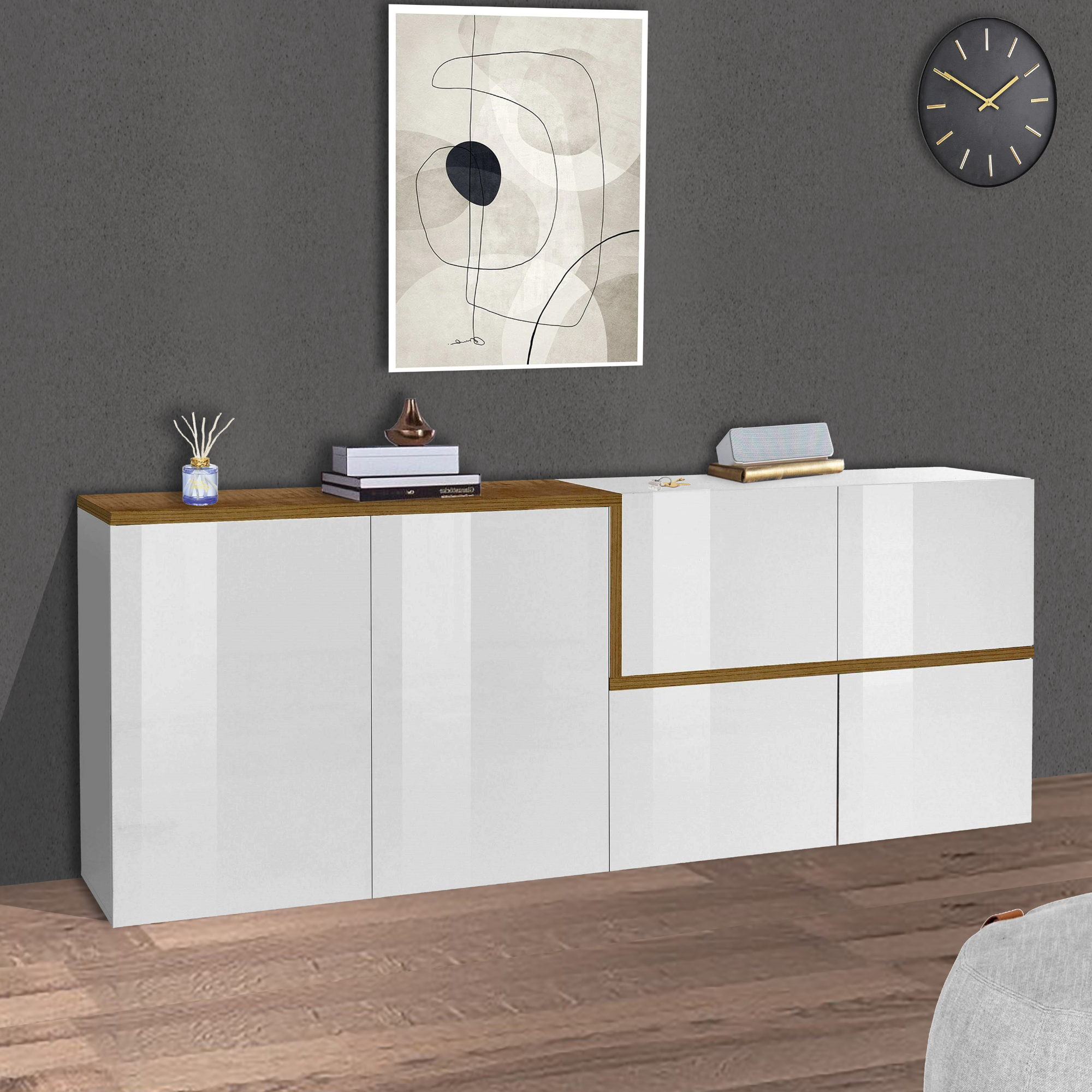 ZEN Modern High-Gloss Sideboard with Push-to-Open Doors - Furniture.Agency