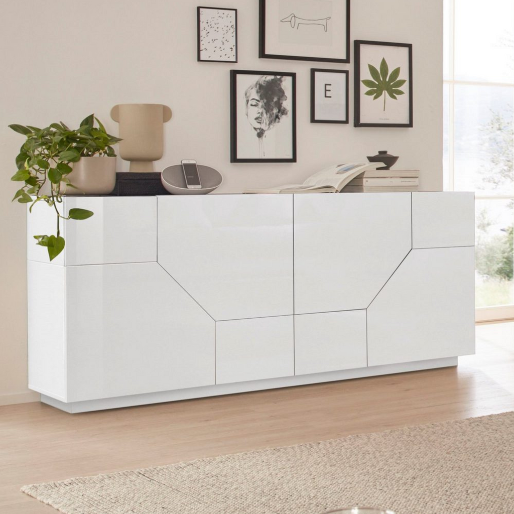 ALIEN Modern White Gloss Sideboard with Abstract Design - Furniture.Agency