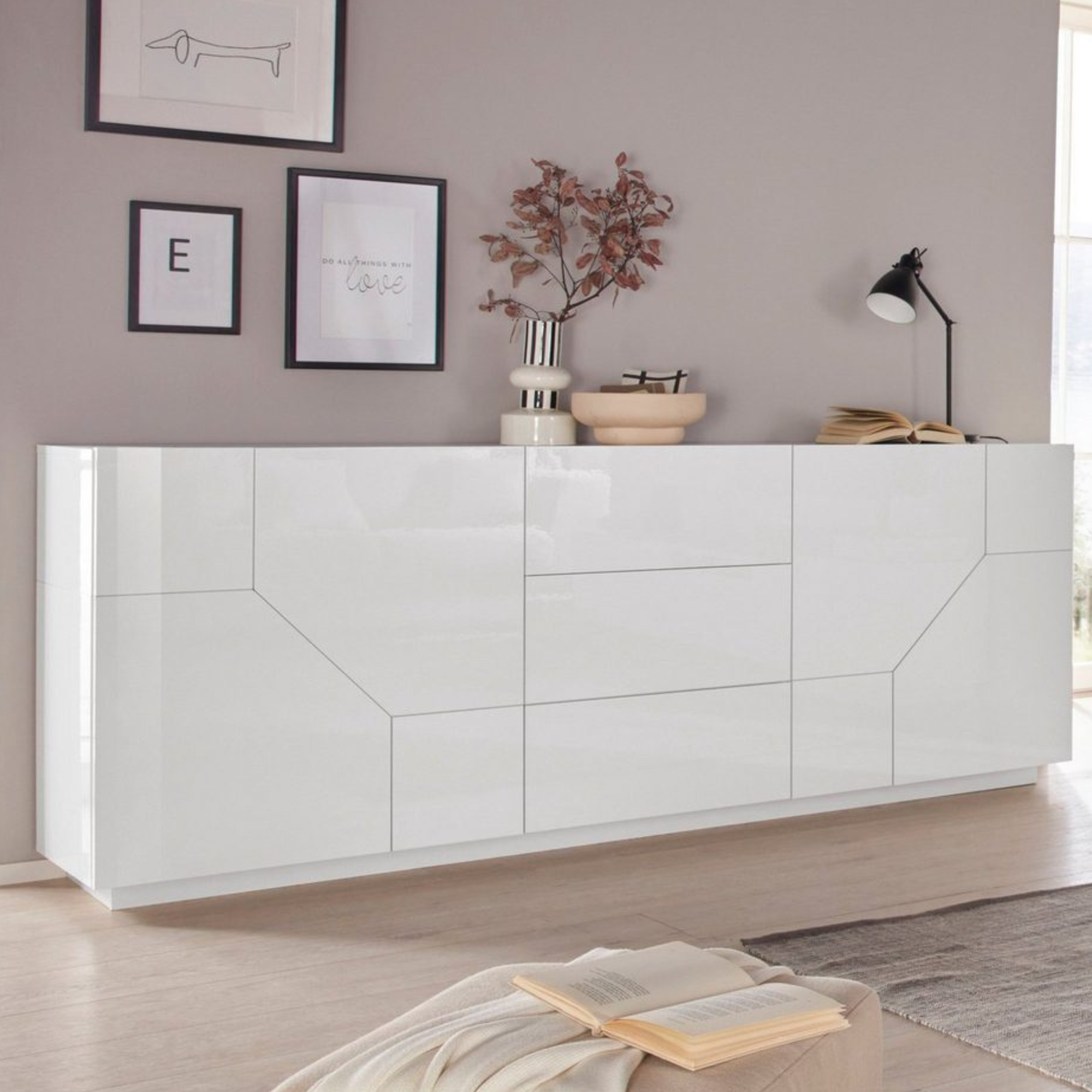 ALIEN Modern White Gloss Sideboard with Abstract Design - Furniture.Agency