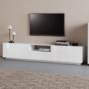 ALIEN TV Stand - High Gloss White with Wood Grain Finish - 86.6 Inches Wide - Furniture.Agency