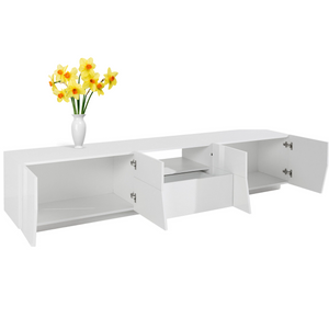 ALIEN TV Stand - High Gloss White with Wood Grain Finish - 86.6 Inches Wide - Furniture.Agency