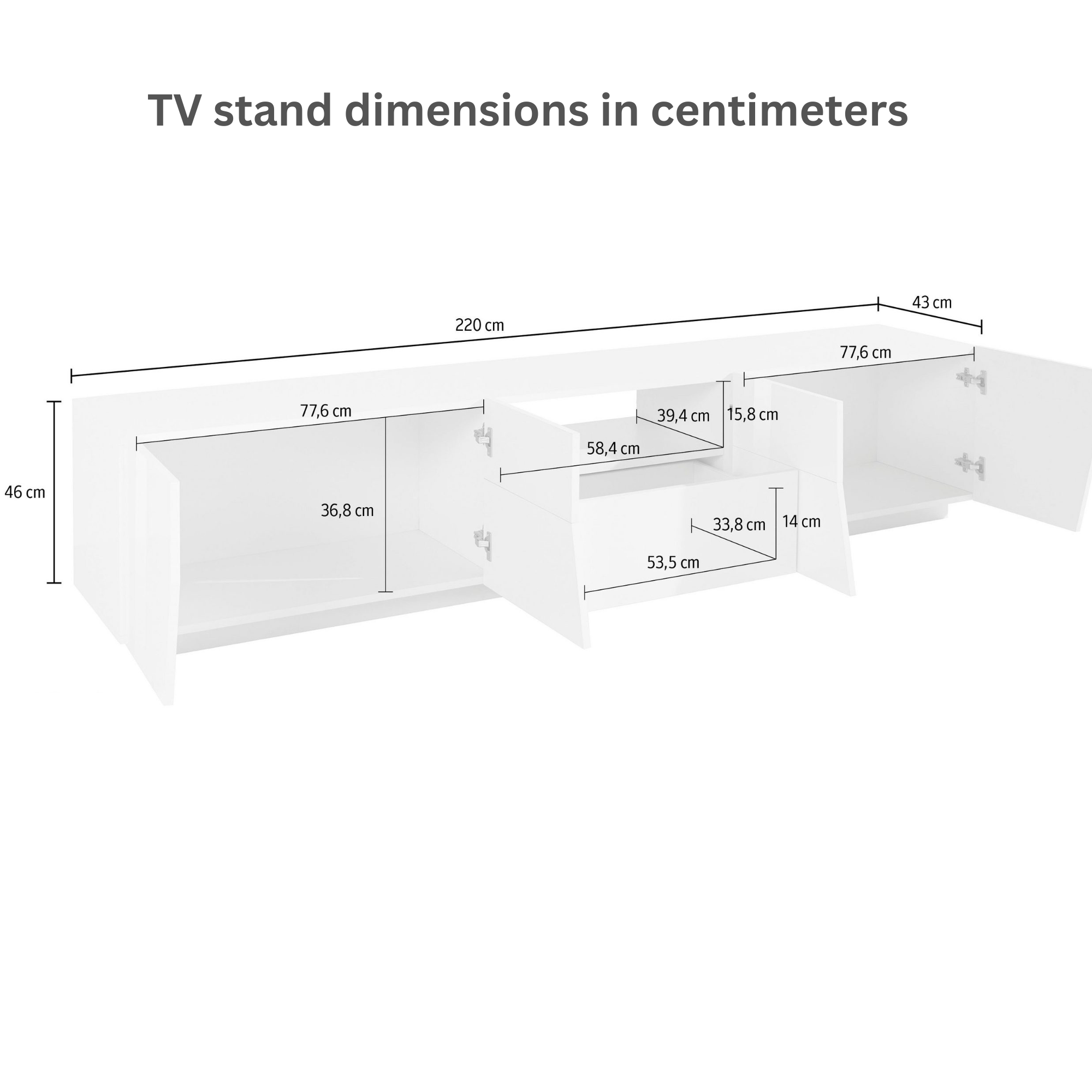 ALIEN TV Stand - High Gloss White with Wood Grain Finish - 86.6 Inches Wide - Furniture.Agency