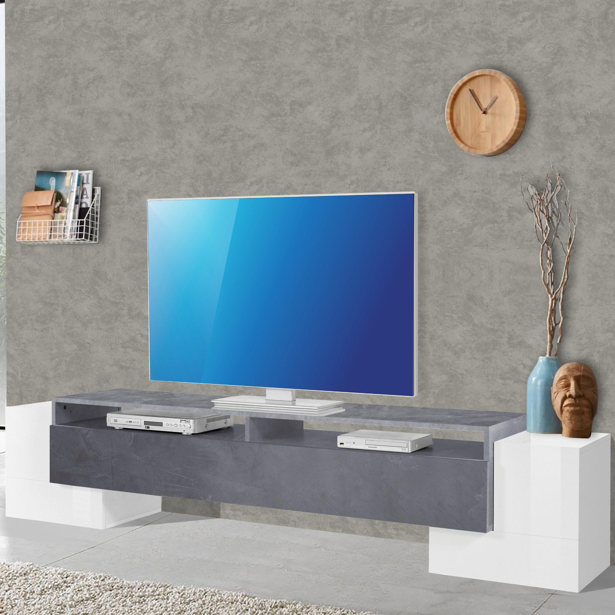 Stylish and Modern "Pillon" TV Stand with 3 Doors - Made in Italy - Furniture.Agency