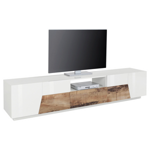 ALIEN TV Stand - High Gloss White with Wood Grain Finish - 86.6 Inches Wide - Furniture.Agency