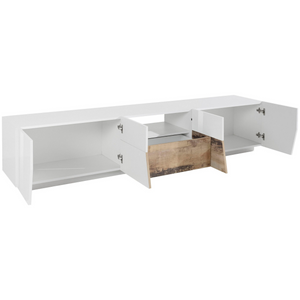 ALIEN TV Stand - High Gloss White with Wood Grain Finish - 86.6 Inches Wide - Furniture.Agency