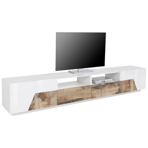 Alien TV Stand in - High Gloss White with Wood Grain Finish -  102inch. - Furniture.Agency