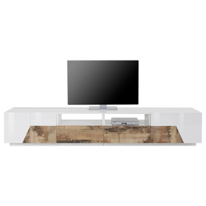 Alien TV Stand in - High Gloss White with Wood Grain Finish -  102inch. - Furniture.Agency