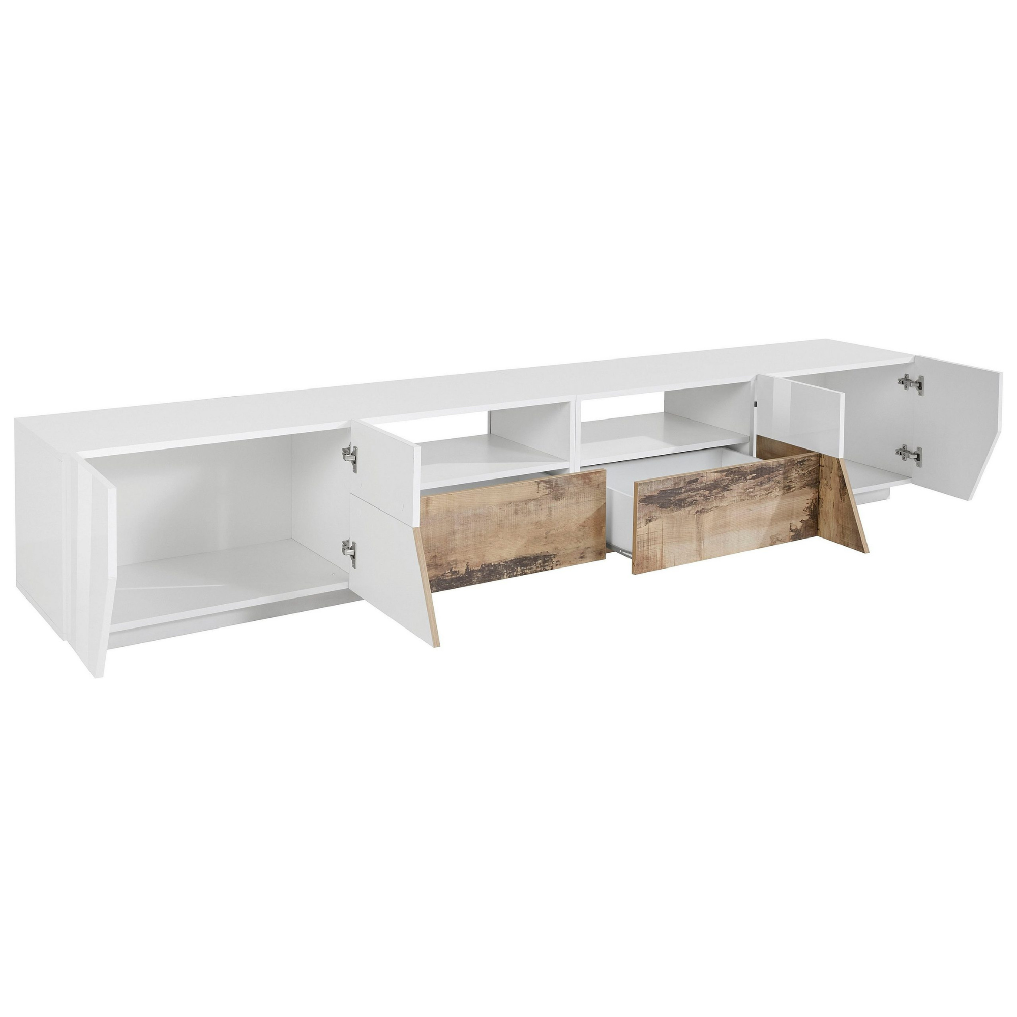 Alien TV Stand in - High Gloss White with Wood Grain Finish -  102inch. - Furniture.Agency