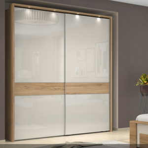 Gala Wardrobe with  Two Sliding Doors and Wood Décor Application - Furniture.Agency