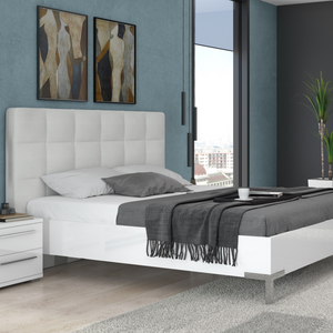 Piano Platform Bed  - Queen Size with Geometric Headboard and High-Gloss Finish - Furniture.Agency
