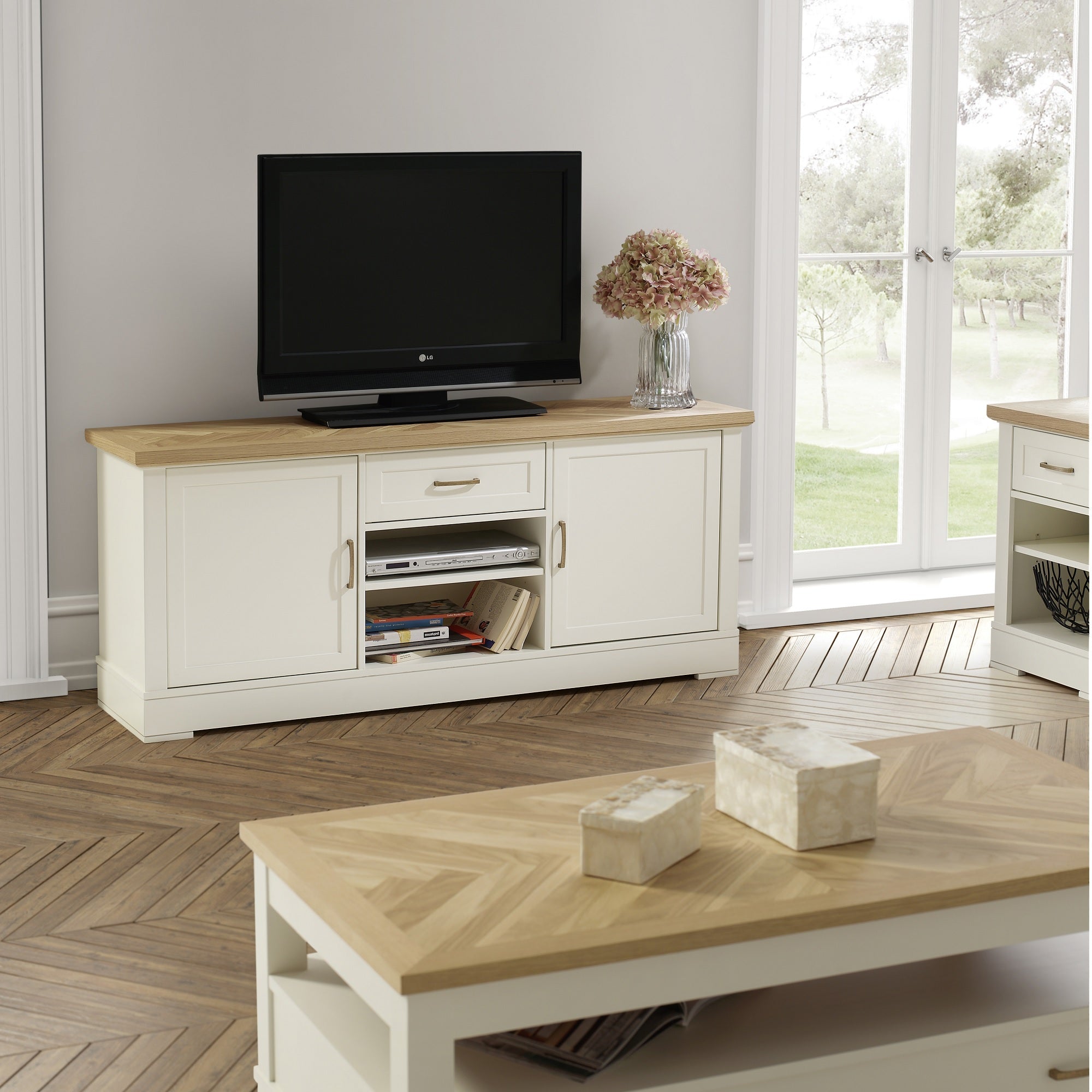 Carson 2 Cabinets 1 Drawer Solid Wood TV Stand - Furniture.Agency