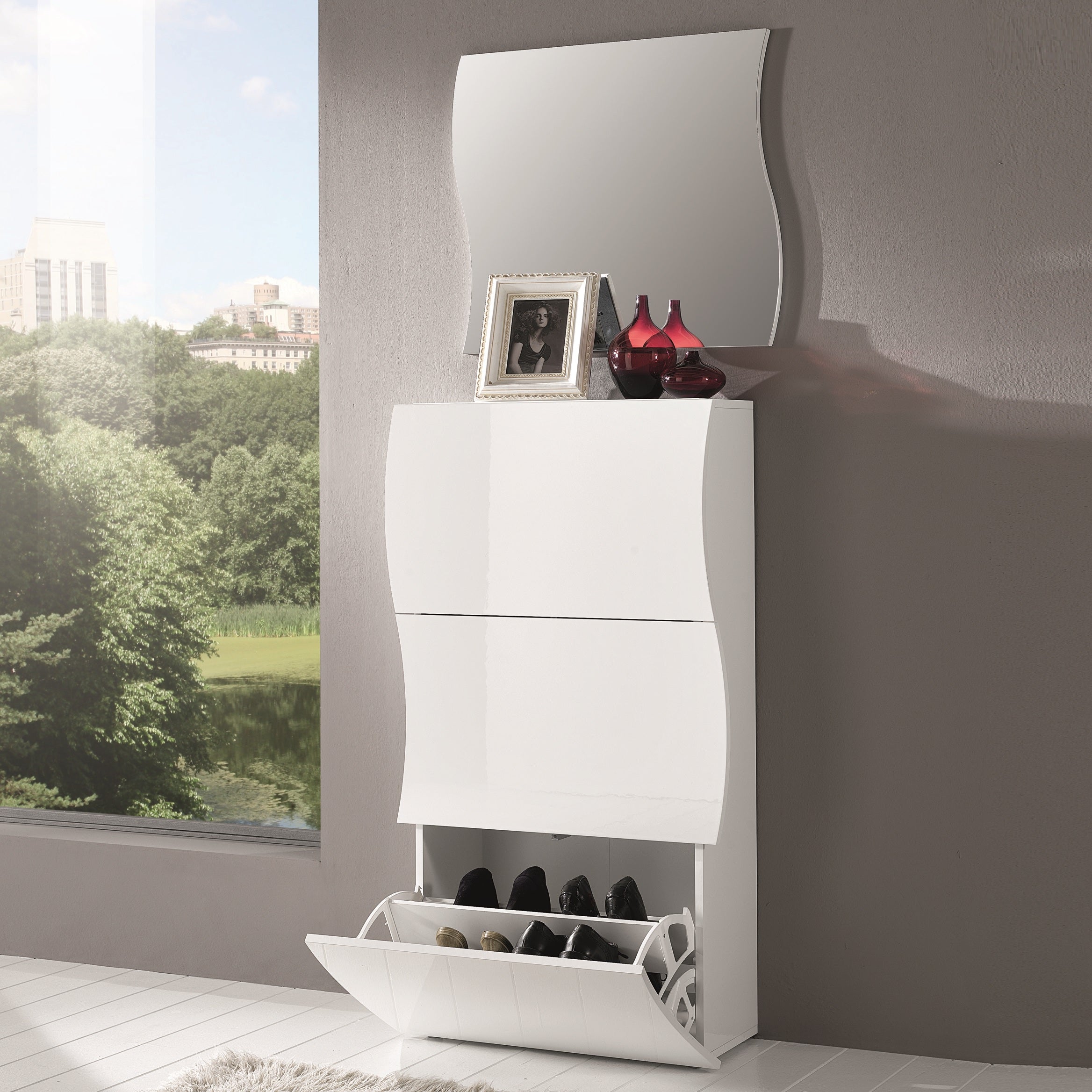 Onda White Gloss 3 Doors Shoe Cabinet - Furniture.Agency