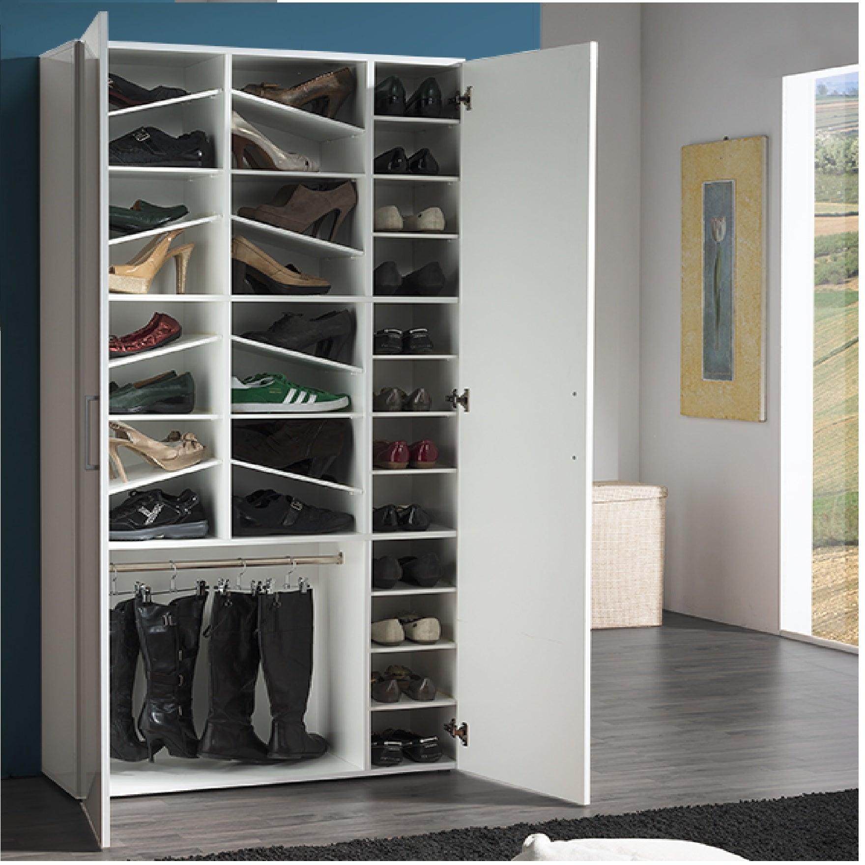 Girl White Gloss 28 Shelf Shoe Cabinet - Furniture.Agency