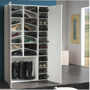Girl White Gloss 28 Shelf Shoe Cabinet - Furniture.Agency