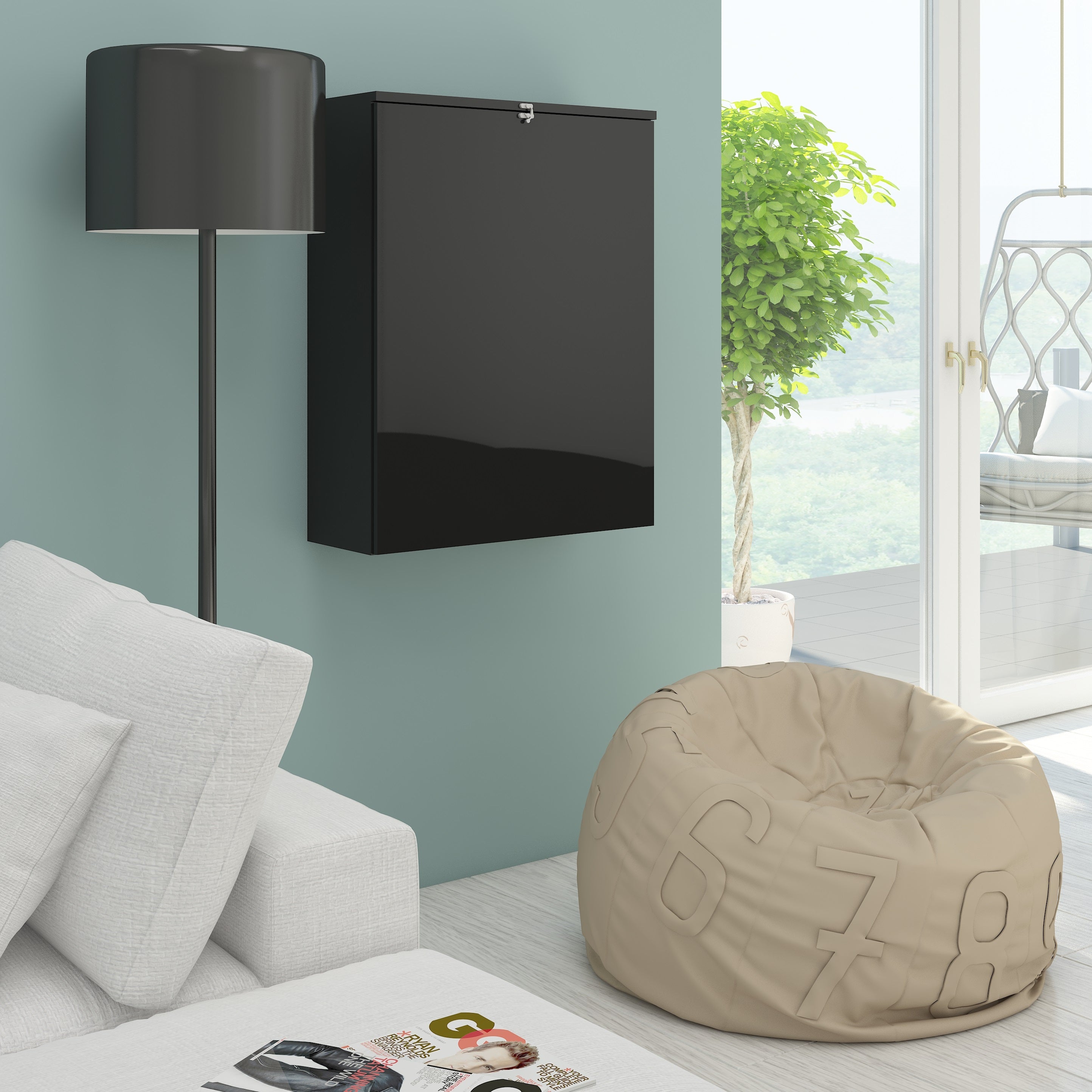 Hide Fold Out Wall Mount Desk with Hutch - Furniture.Agency