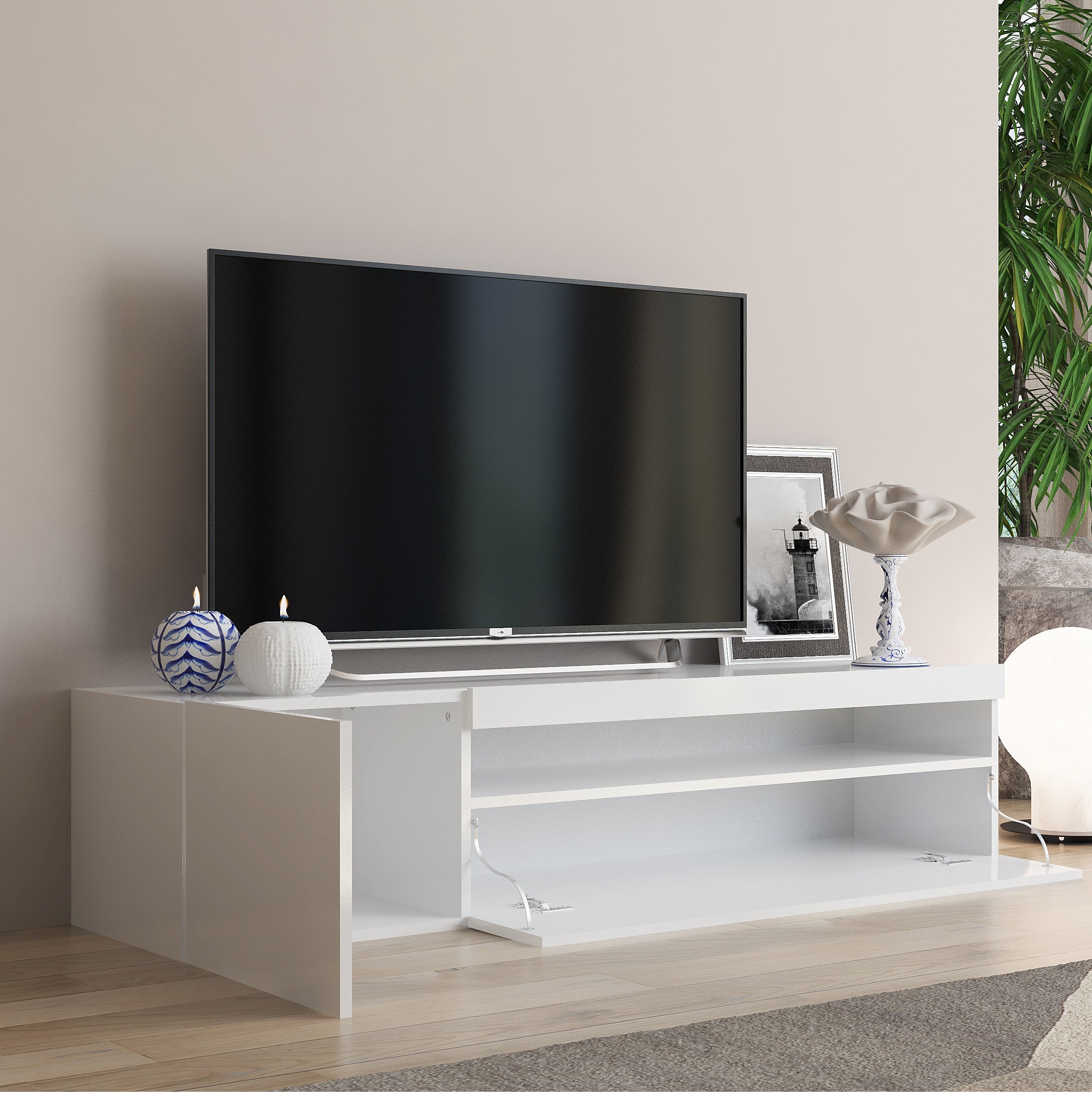 Móvel TV de design com portas de gaveta de 200 cm Daiquiri White L