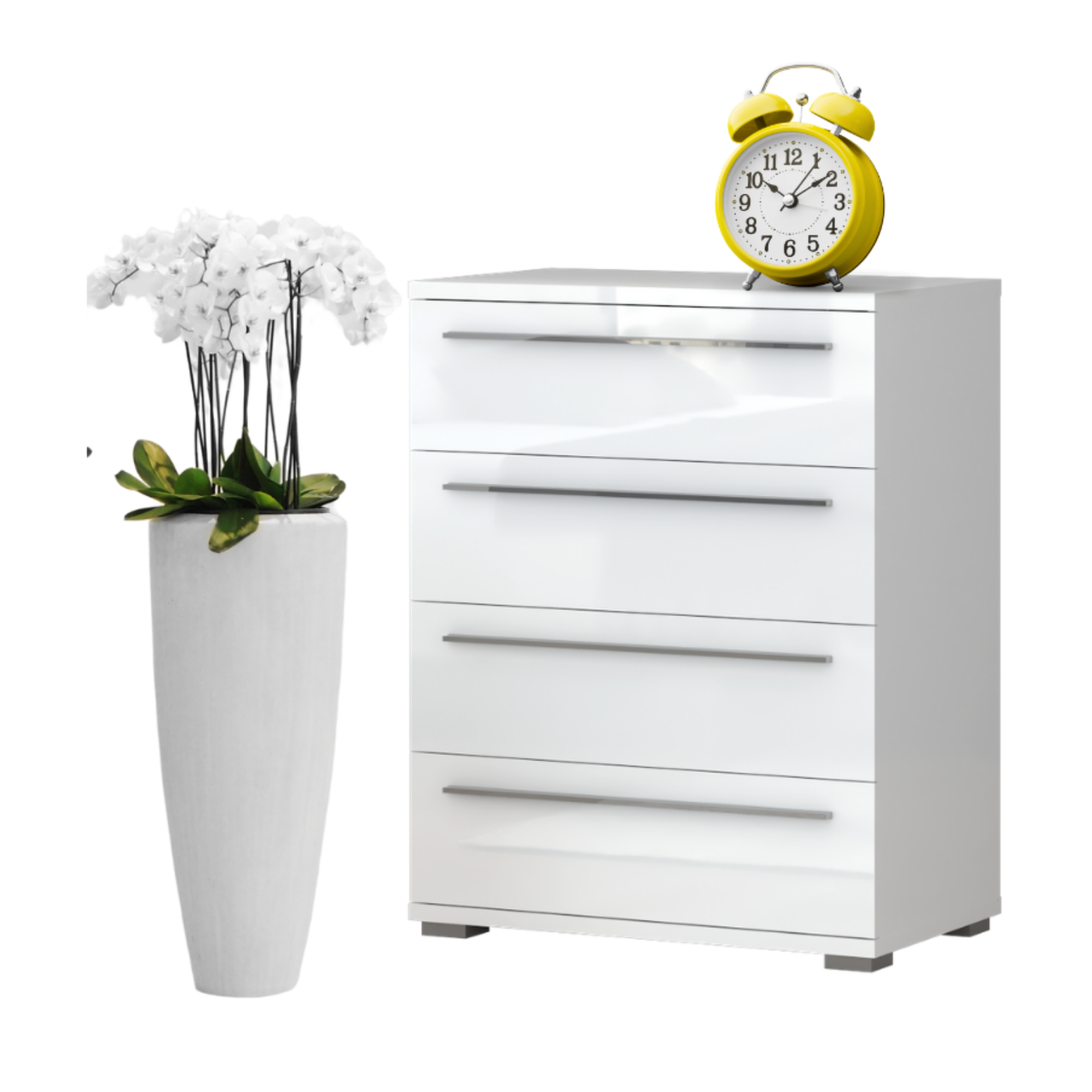 Piano 4 Drawer Chest of Drawers White High Gloss - Furniture.Agency