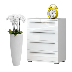 Piano 4 Drawer Chest of Drawers White High Gloss - Furniture.Agency