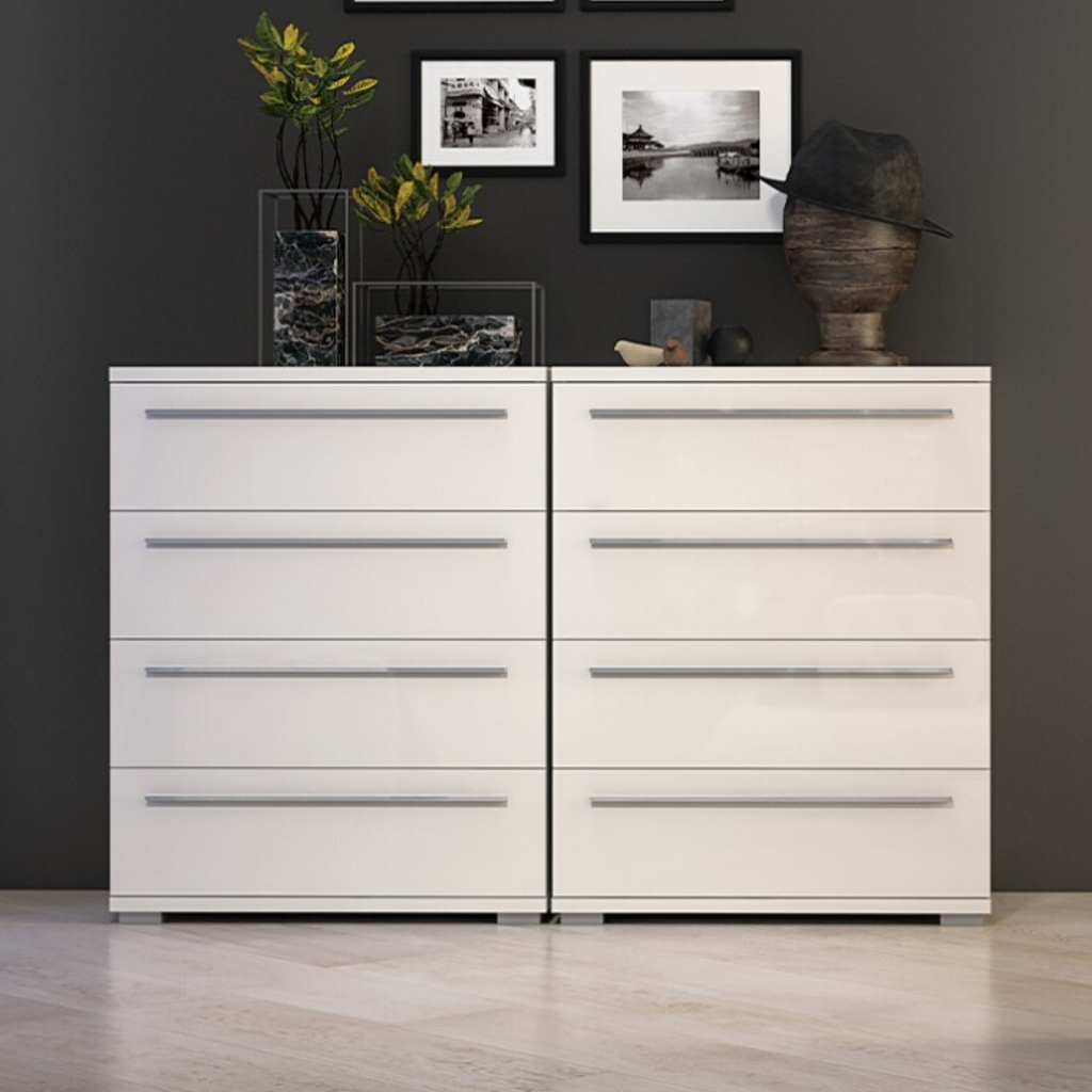 Piano 4 Drawer Chest of Drawers White High Gloss - Furniture.Agency
