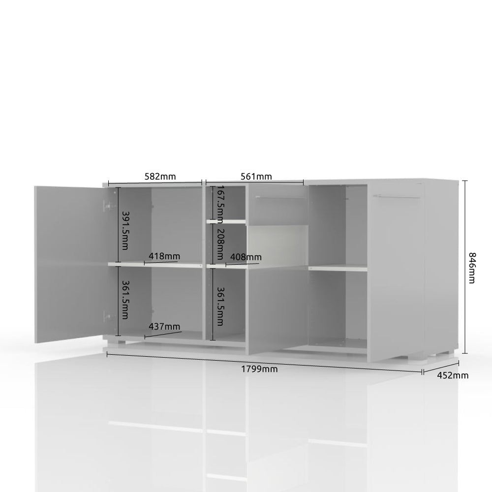 Piano 70 inch 3 Cabinet White High Gloss Sideboard - Furniture.Agency