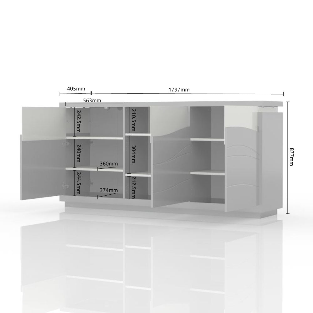 Nica 3 Cabinet Large Sideboard, High Gloss - Furniture.Agency