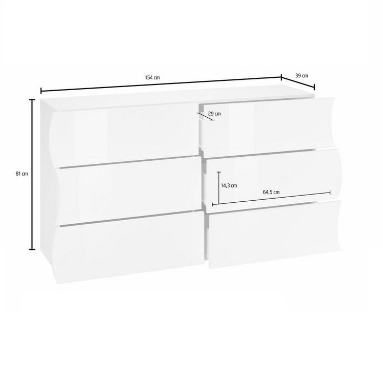 Onda High Gloss 6 Drawers Dresser - Furniture.Agency