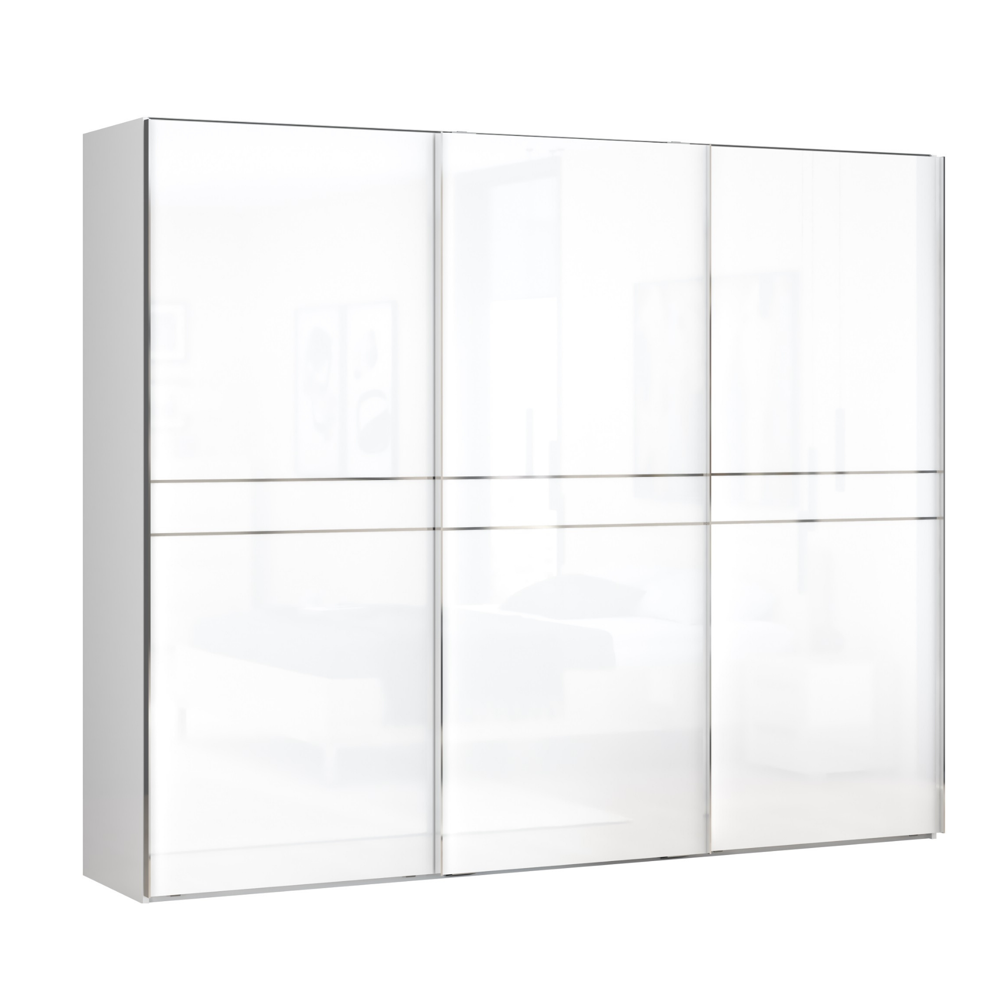 Piano 3 Sliding Door Wardrobe White High Gloss - Furniture.Agency