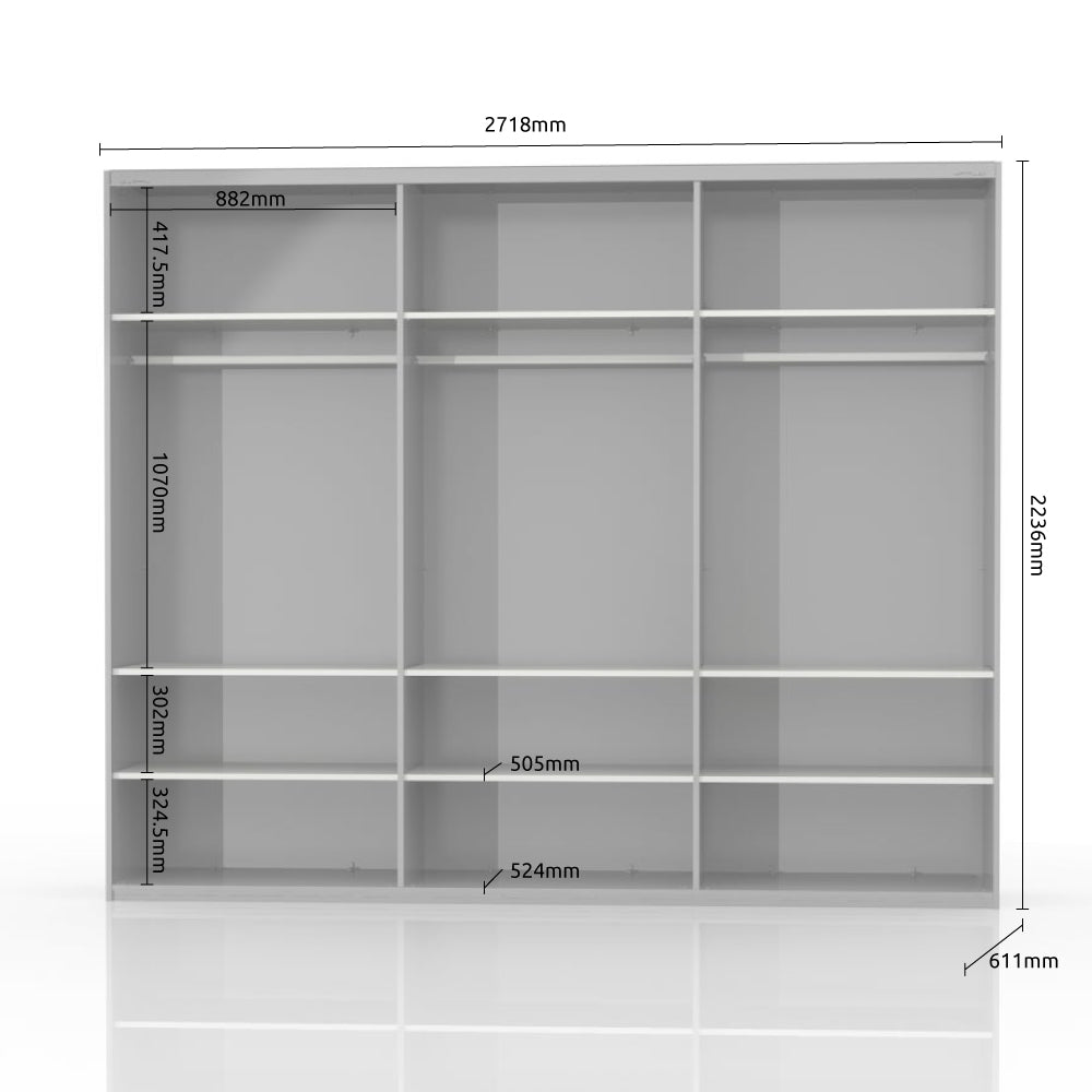 Piano 3 Sliding Door Wardrobe White High Gloss - Furniture.Agency