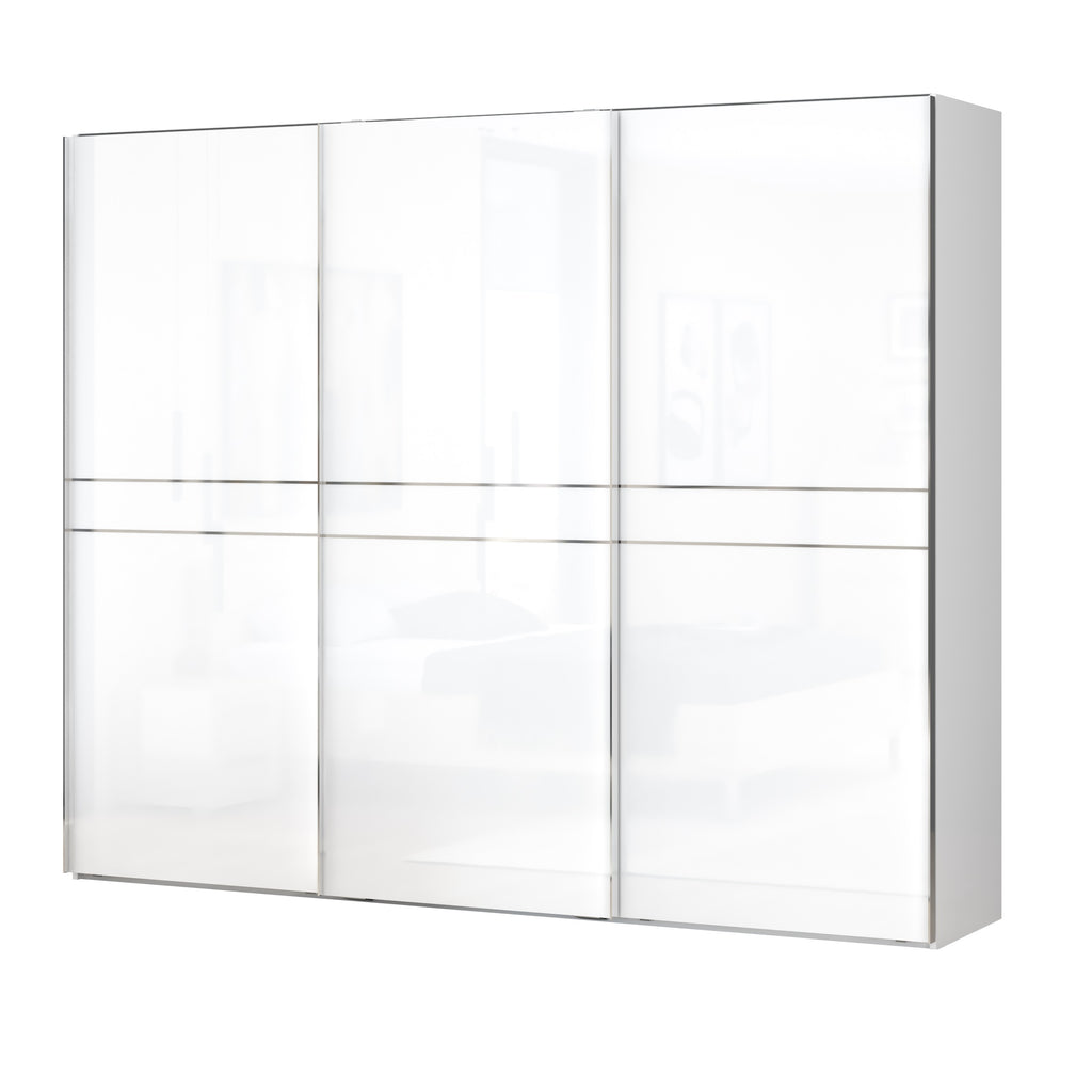 Piano 3 Sliding Door Wardrobe White High Gloss - Furniture.Agency