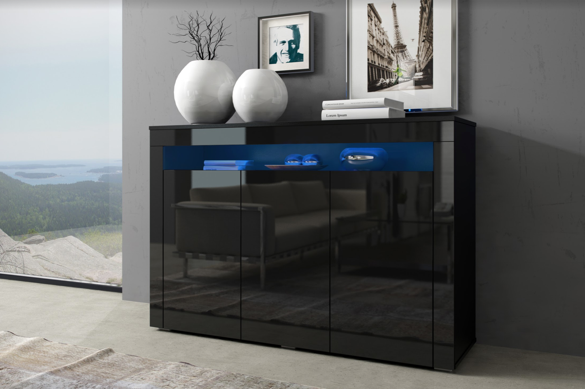 Sofia High Gloss Sideboard with LED Furniture.Agency