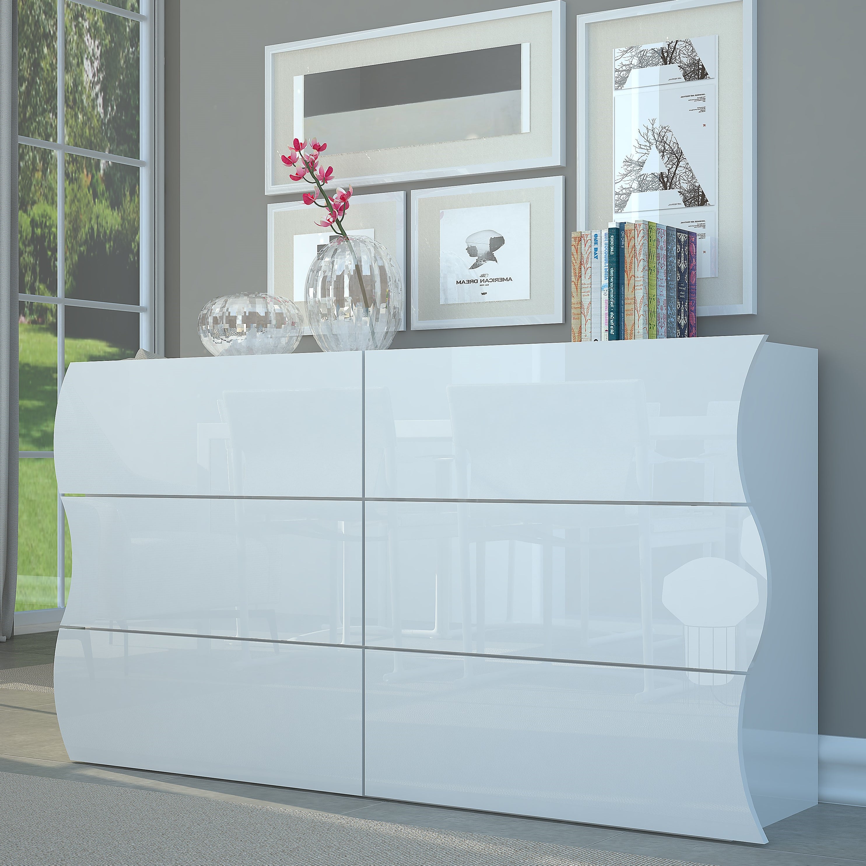 glossy white dresser Onda High Gloss 6 Drawers Dresser – Furniture.Agency