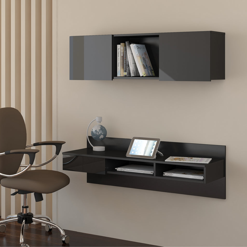 Uno Wall-Mounted Floating Home Office Set, Multiple Finishes - Furniture.Agency