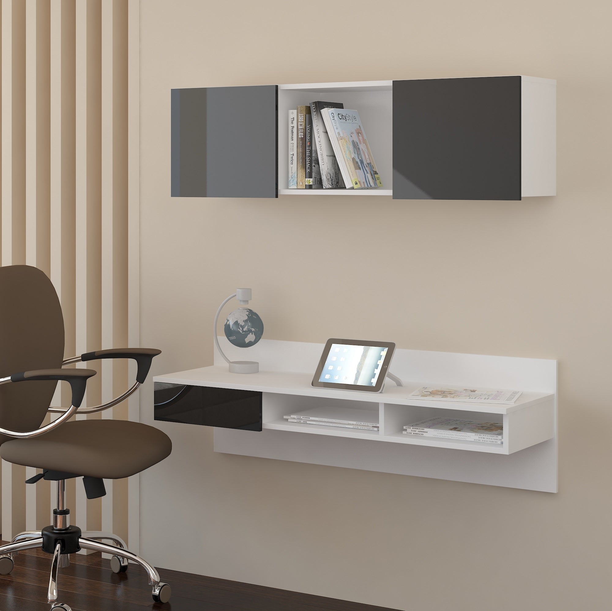 Uno Wall-Mounted Floating Home Office Set, Multiple Finishes - Furniture.Agency