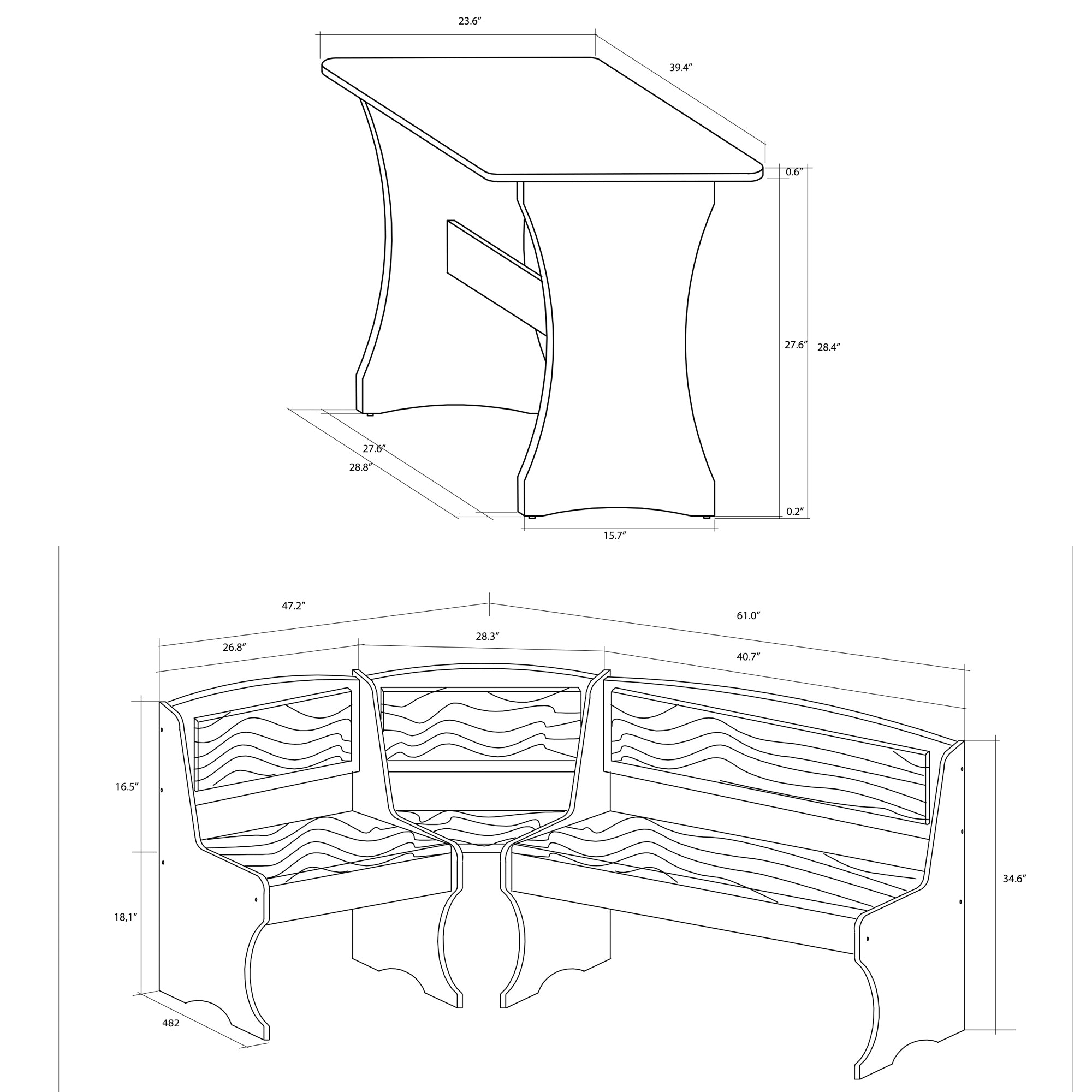 Breakfast Nook 4-Piece Corner Dining Set, Multiple Finishes - Furniture.Agency