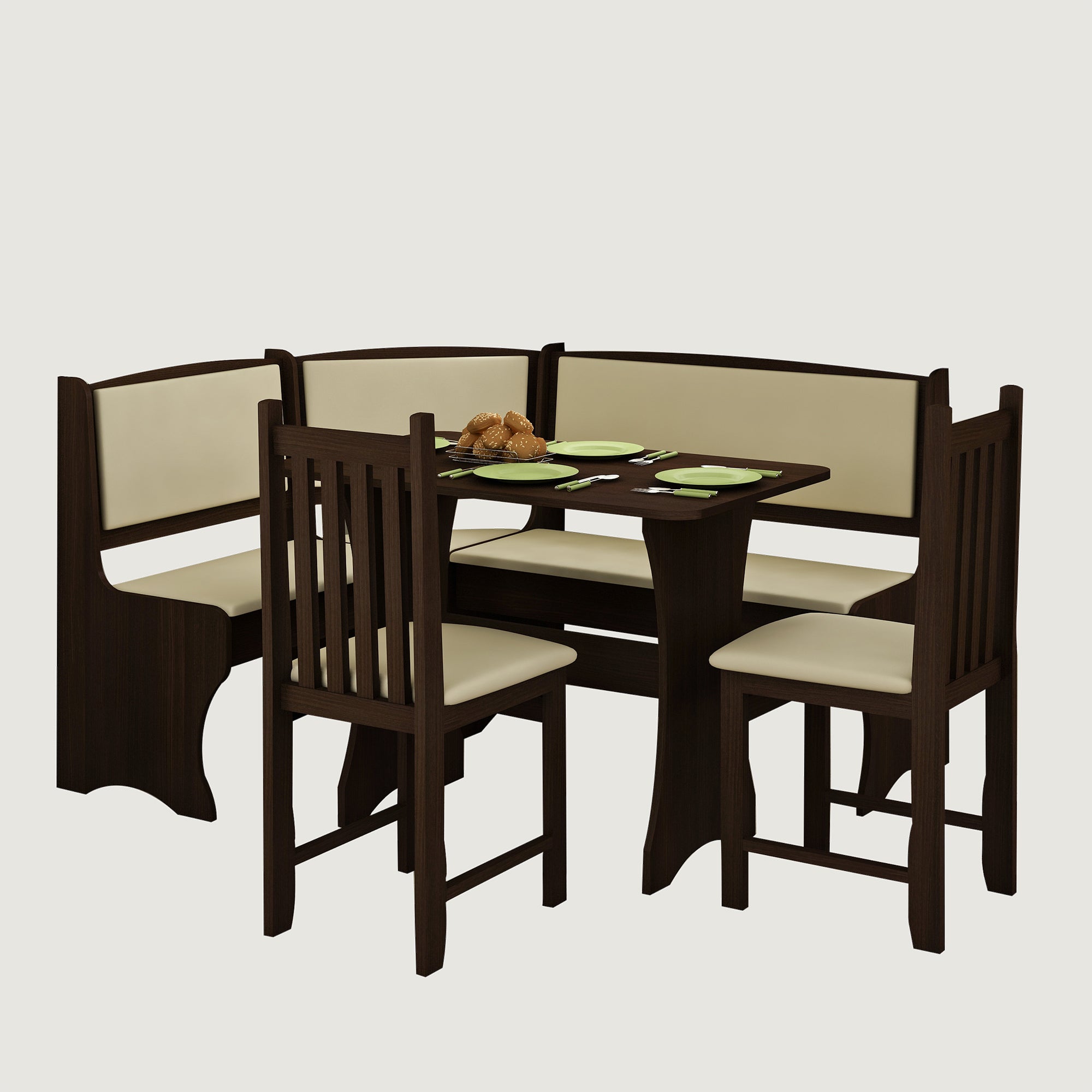 Breakfast Nook 4-Piece Corner Dining Set, Multiple Finishes - Furniture.Agency